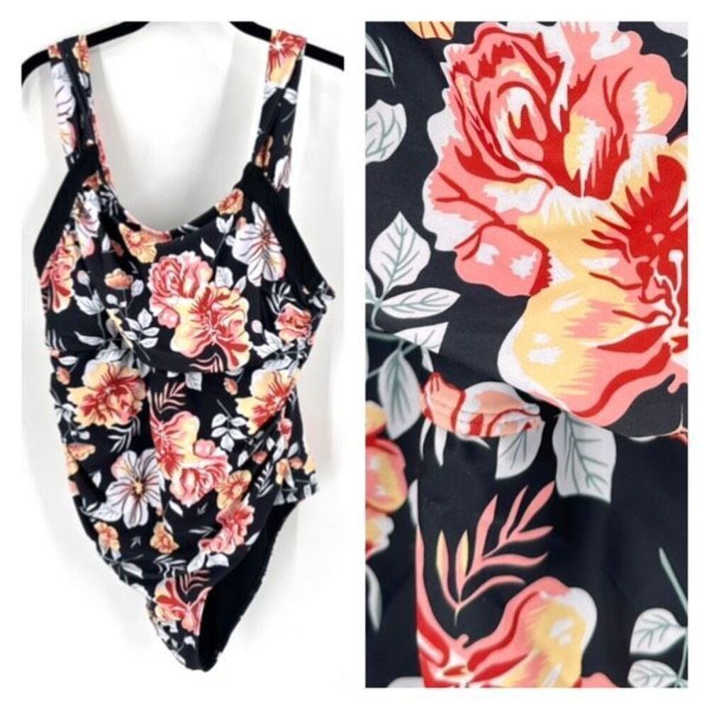 NWOT Women’s Black & Red Floral One Piece‎ Swim suit Size 2XL